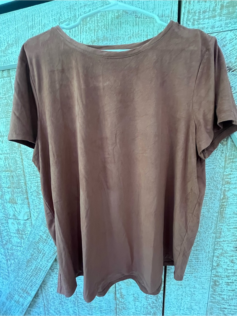 Anthropologie Women’s Brown Faux Suede Short-Sleeve Casual Top Sz XL